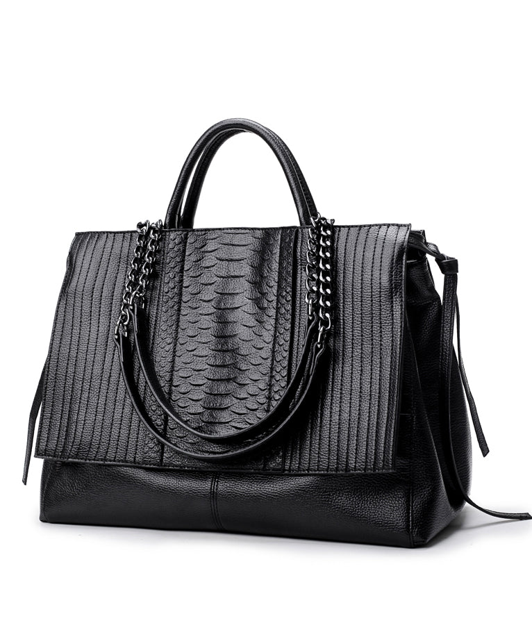 Women's Black Chain Faux Leather Handbag