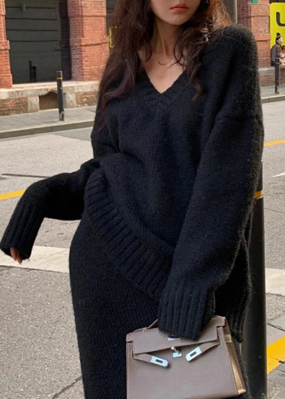 Women's Plus Size Cozy Cotton Knit Sweater and Skirt Two Piece Set