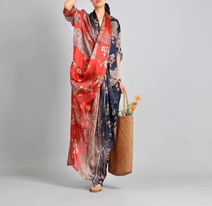 French Fishtail Printed Silk Gown V Neck Gown Long Dresses