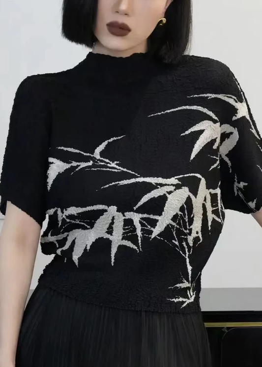 Chinese-style printed crinkled cotton T-shirt for summer