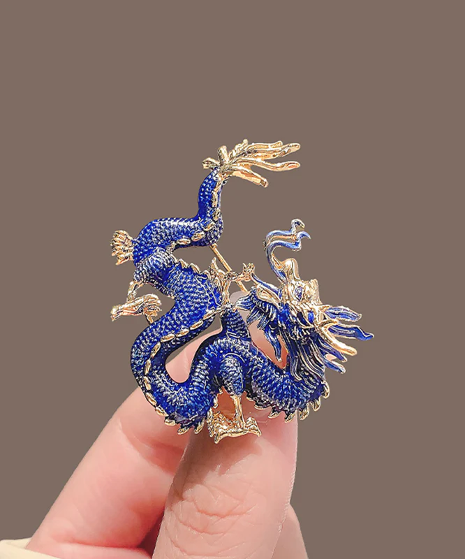 Women's Blue Alloy & Enamel Dragon Brooch