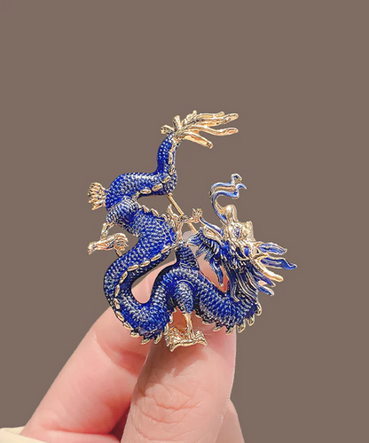 Women's Blue Alloy & Enamel Dragon Brooch