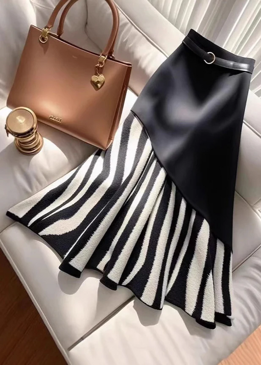Women's Black Zebra High Waist Patchwork Skirt