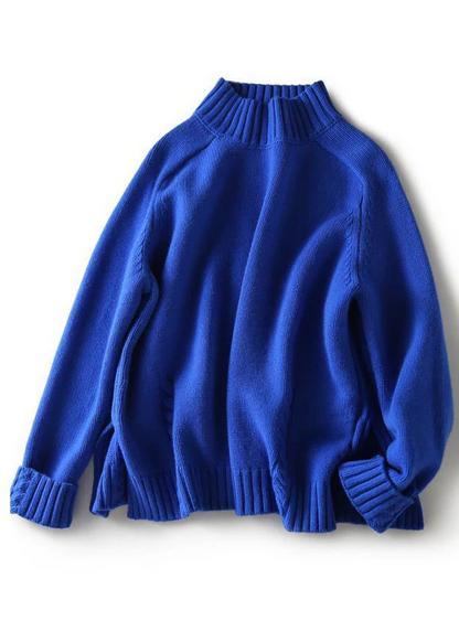 Women's Plus Size High Neck Side Split Slim Wool Knit Sweater