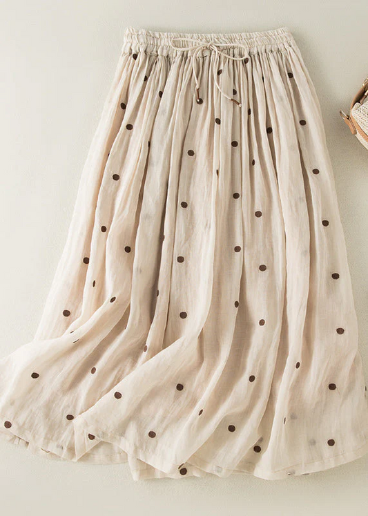 Women's Bohemian Apricot Dot Drawstring Elastic Waist Crinkled Cotton Halter Skirt
