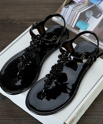 Green Floral Patchwork Beach Flip Flop Sandals