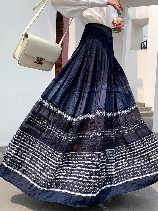 Elegant Printed Striped Embroidered Skirt