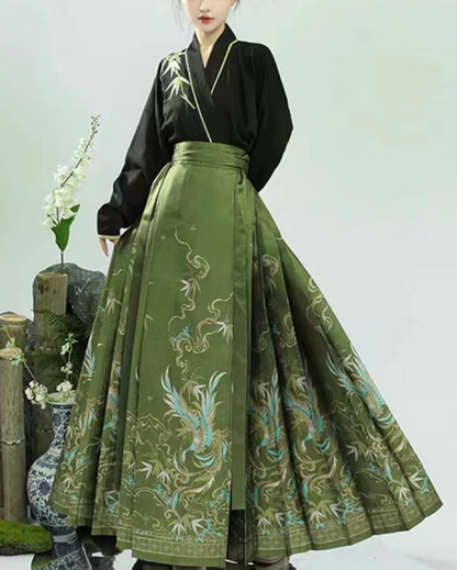 Italian Women's Pleated Printed Green Strappy Skirt