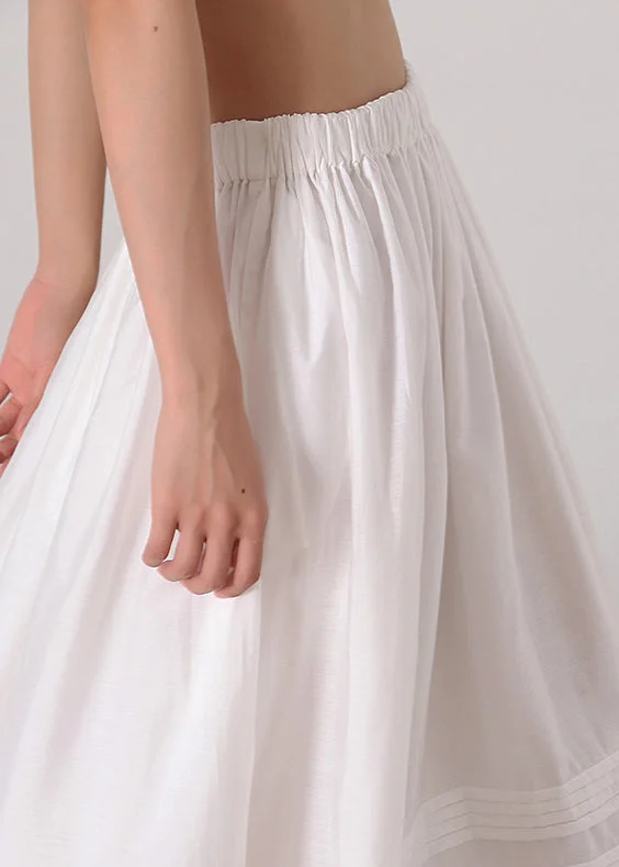Women's White Elastic Waist Silk Cotton Half-body Skirt Summer