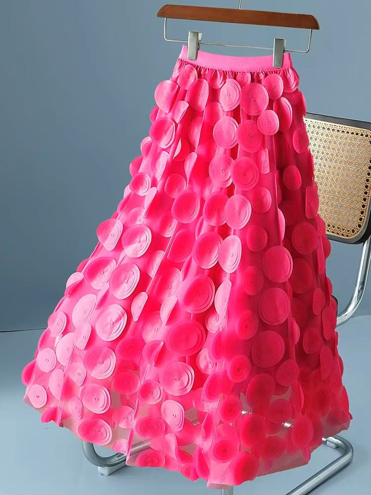 Elegant black polka dot patchwork tulle skirt