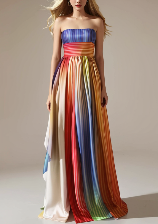 Slim Fit Sheath Clashing Stripe Long Dress
