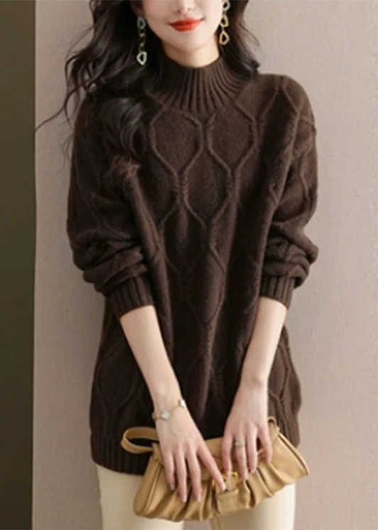 Loose High Neck Cotton Knitted Sweater
