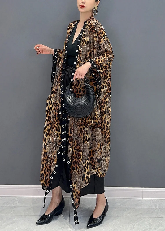 Leopard Print Cardigan Asymmetric Design Long Sleeve