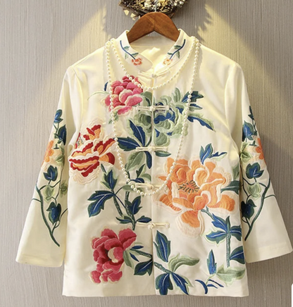 Chinese Style Red Party Travel Floral Jacket