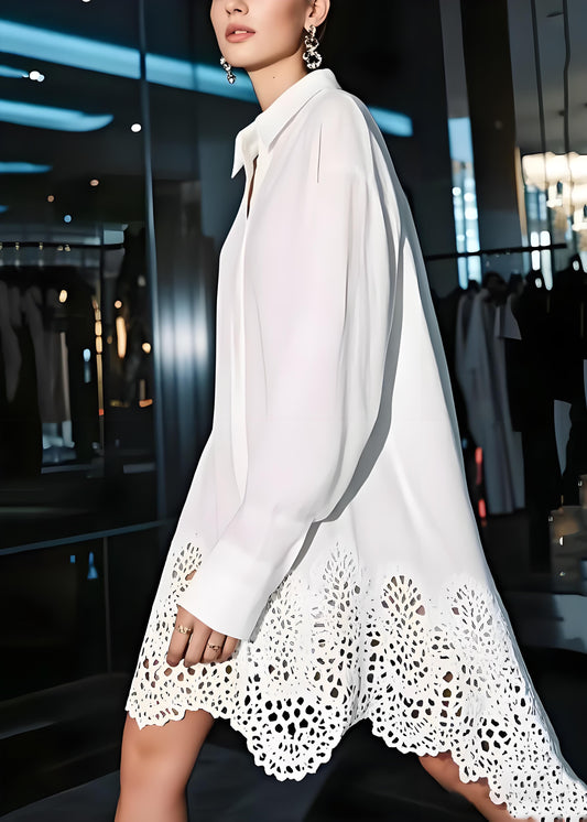 Women's White Party Lace Patchwork Shirt Dresses
