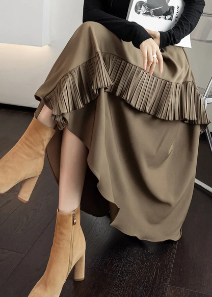 Italian Plus Size Khaki Asymmetric A-Line Skirt Spring Autumn