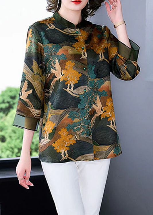 Chinese Style Standing Collar Button Patchwork Silk Top