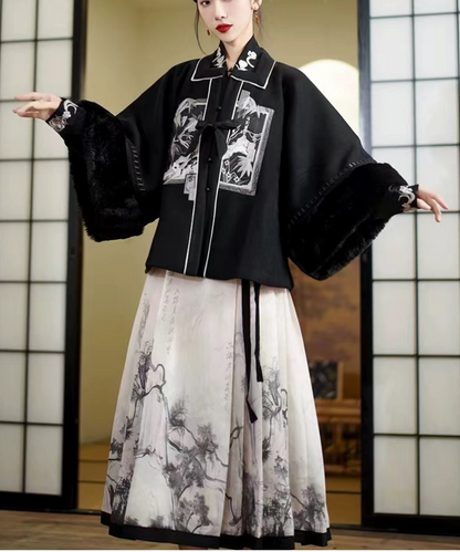Elegant Printed Ink Pleated Strappy Skirt