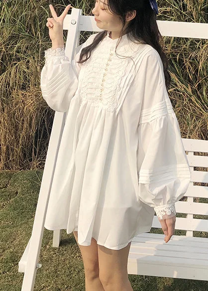 White Oversized Beaded Cotton Mini Dress