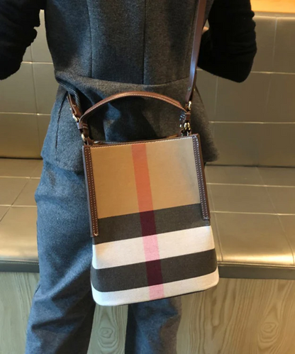 Brown Checkered Peplum Faux Leather Bag