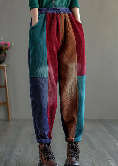 Women's Plus Size Colour Block Thick Corduroy Patchwork Pants