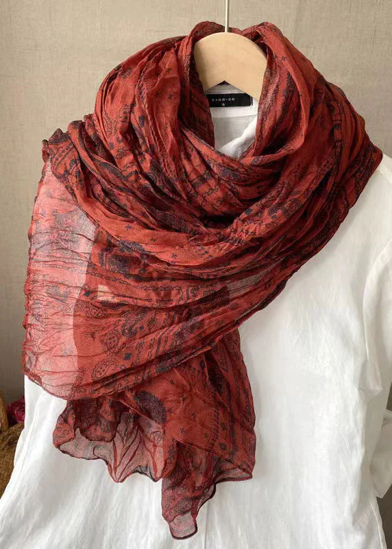 Boho Print Crinkled Linen Scarf