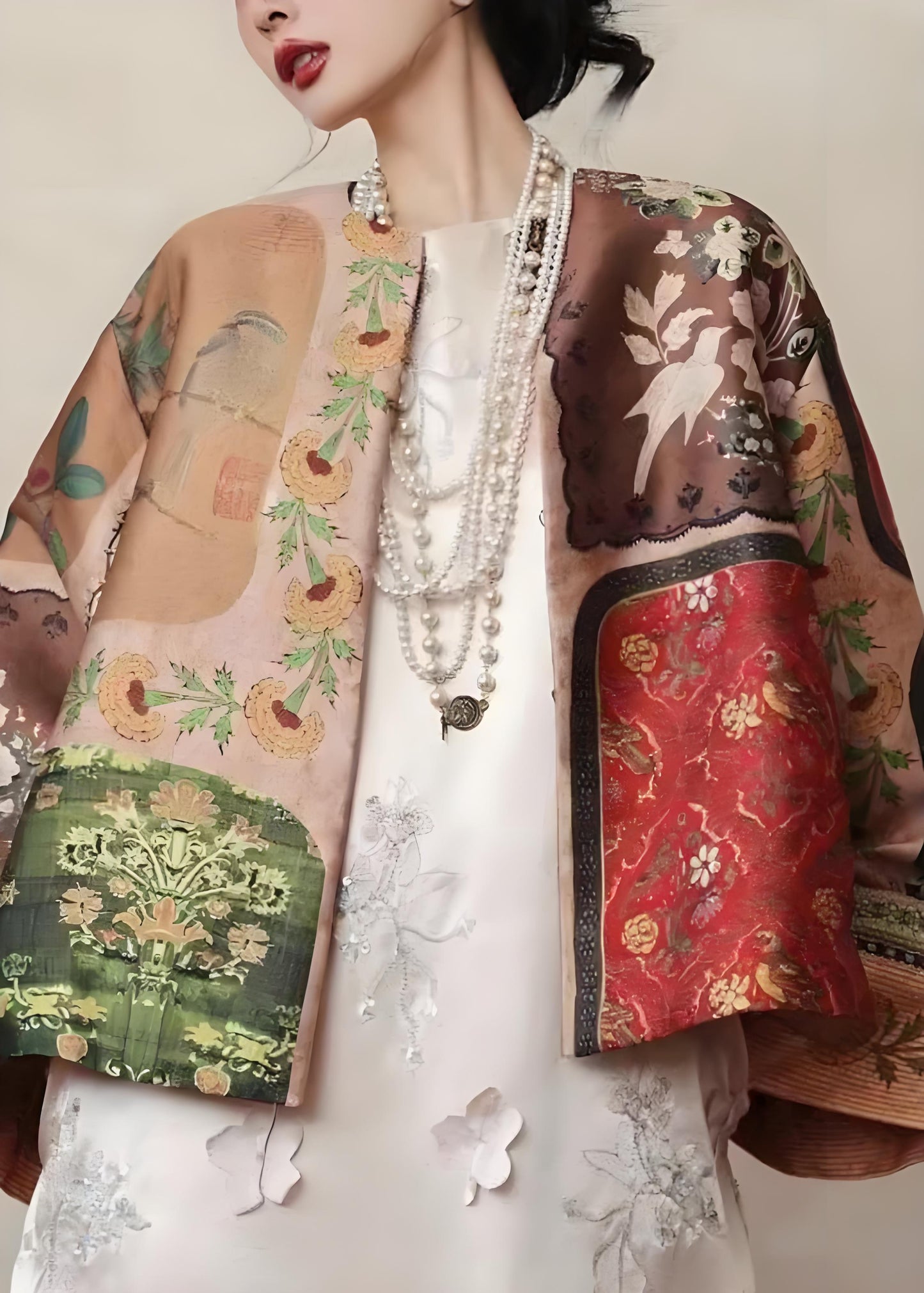 Ladies Chinese Round Collar Printed Cardigan Jacket Spring