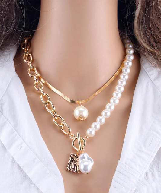 Gold Chain Pearl Necklace Ladies Baroque Pearl Metal