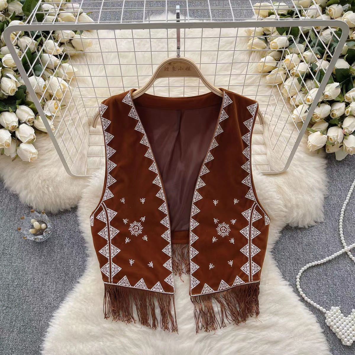 Bohemian Buckskin Embroidered Vest Short Jacket