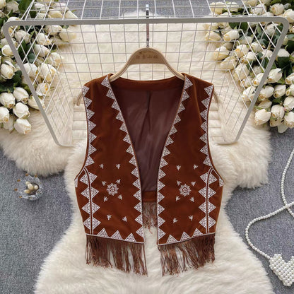 Bohemian Buckskin Embroidered Vest Short Jacket