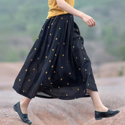 Retro Dot Print Pockets Linen Skirt Summer