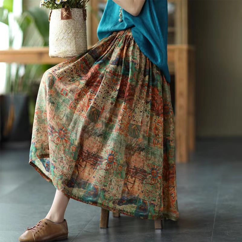 Ramie Stretch Waist Skirt
