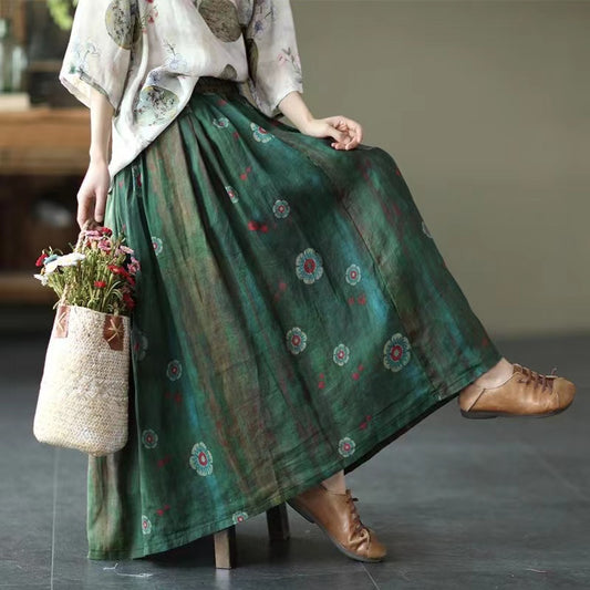 Ramie Stretch Waist Skirt