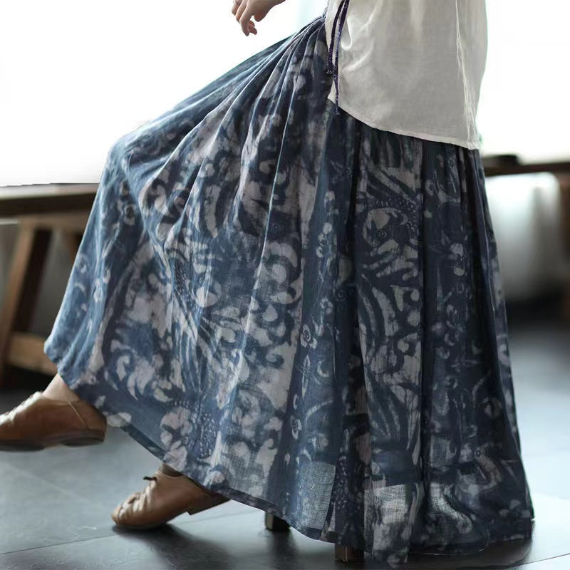 Ramie Stretch Waist Skirt