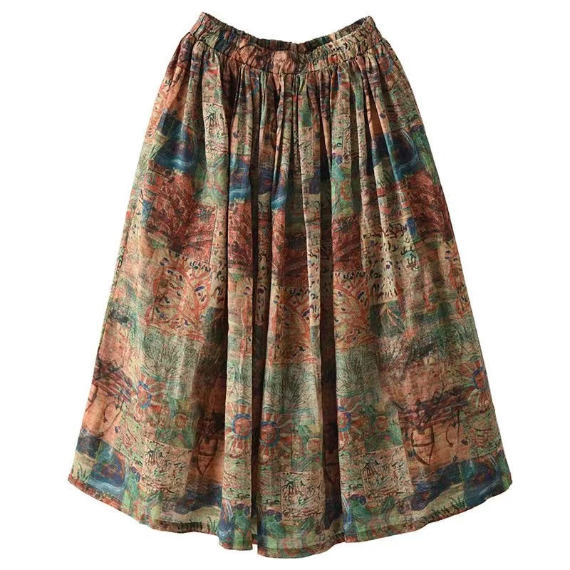 Ramie Stretch Waist Skirt