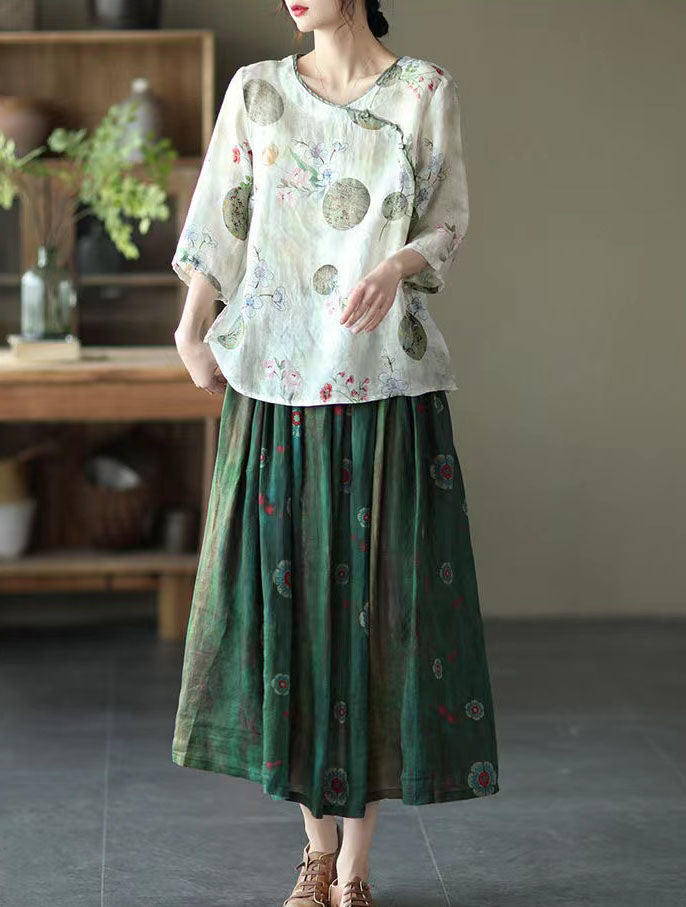 Ramie Stretch Waist Skirt