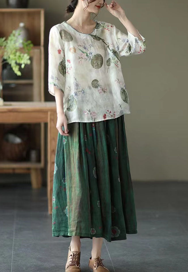 Ramie Stretch Waist Skirt