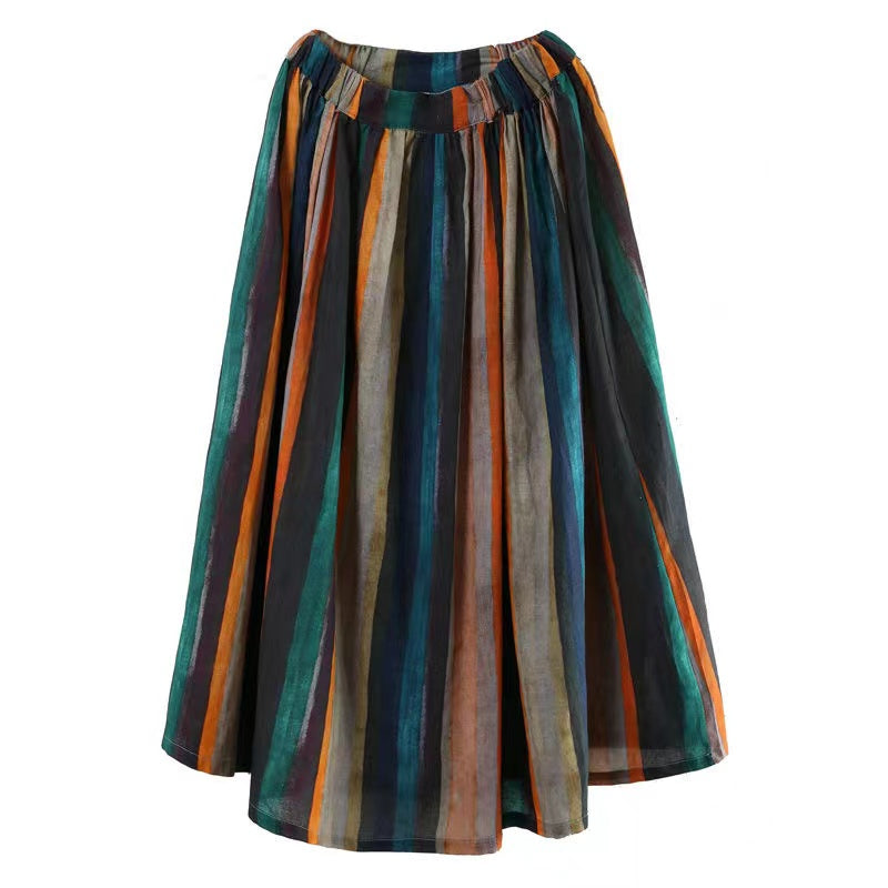 Versatile loose retro printed linen bustier skirt