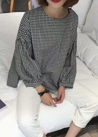 French Plaid Cotton Plus Size Clothing Shirt