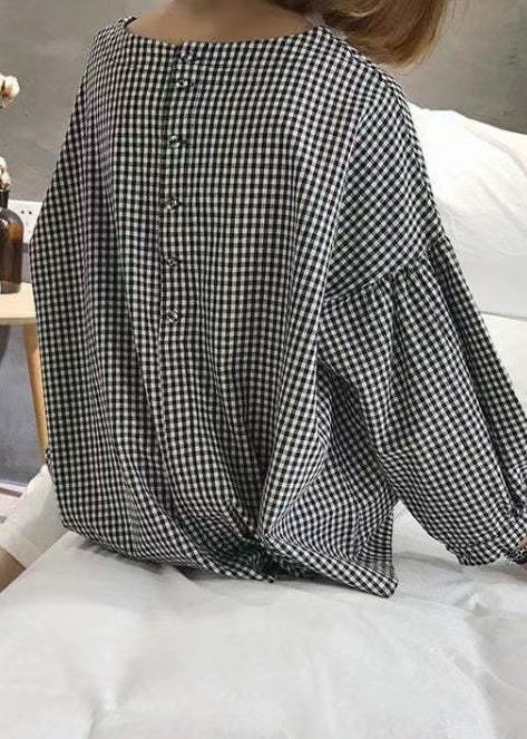 French Plaid Cotton Plus Size Clothing Shirt