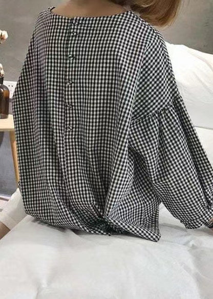 French Plaid Cotton Plus Size Clothing Shirt