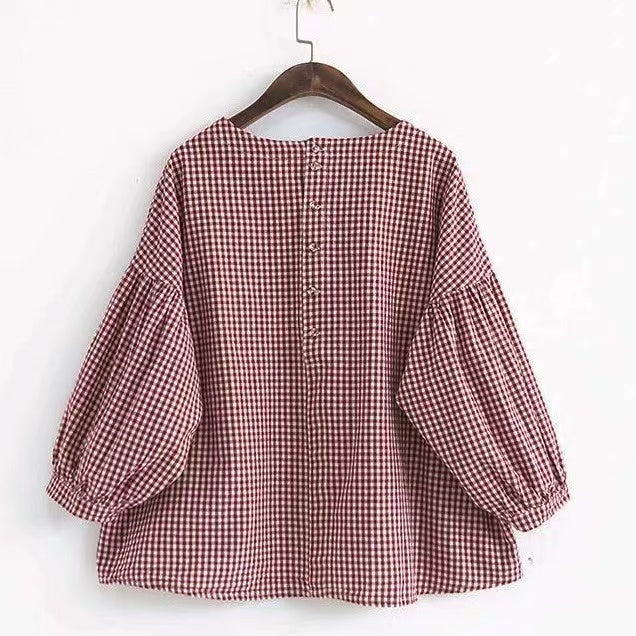 French Plaid Cotton Plus Size Clothing Shirt