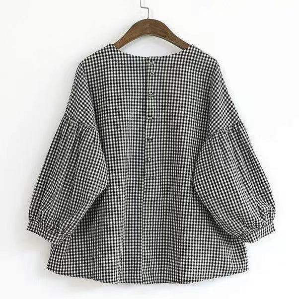 French Plaid Cotton Plus Size Clothing Shirt