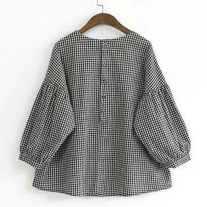 French Plaid Cotton Plus Size Clothing Shirt