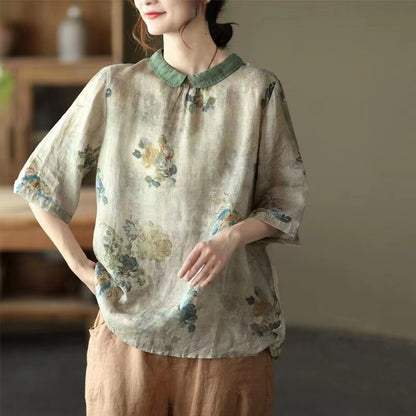 Vintage Printed Thin Shirt Lapel Pullover