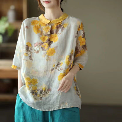 Vintage Printed Thin Shirt Lapel Pullover