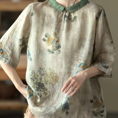 Vintage Printed Thin Shirt Lapel Pullover