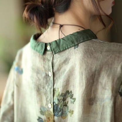 Vintage Printed Thin Shirt Lapel Pullover
