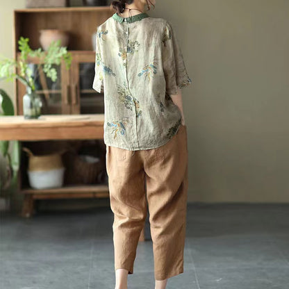 Vintage Printed Thin Shirt Lapel Pullover
