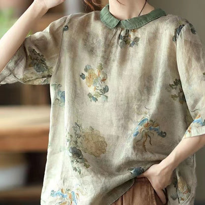 Vintage Printed Thin Shirt Lapel Pullover